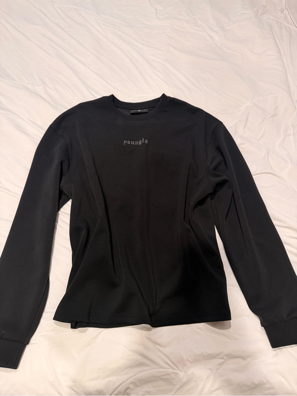 YoungLA Black Crewneck Sweatshirt with Subtle Logo